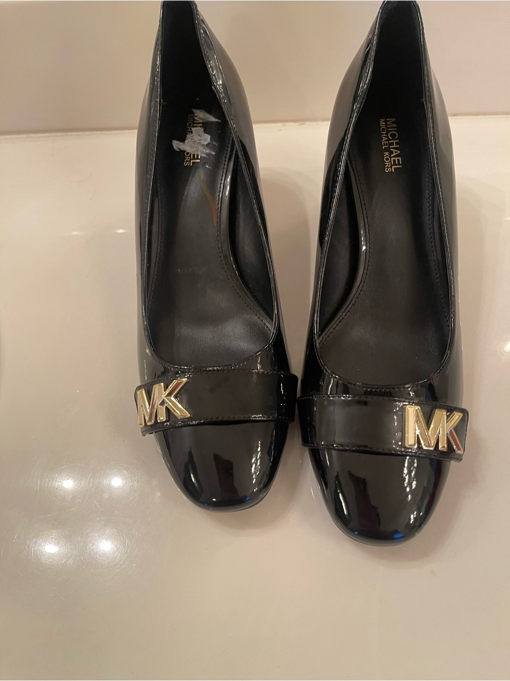 Michael Kors Black Patent Leather Flats with Gold MK Logo
